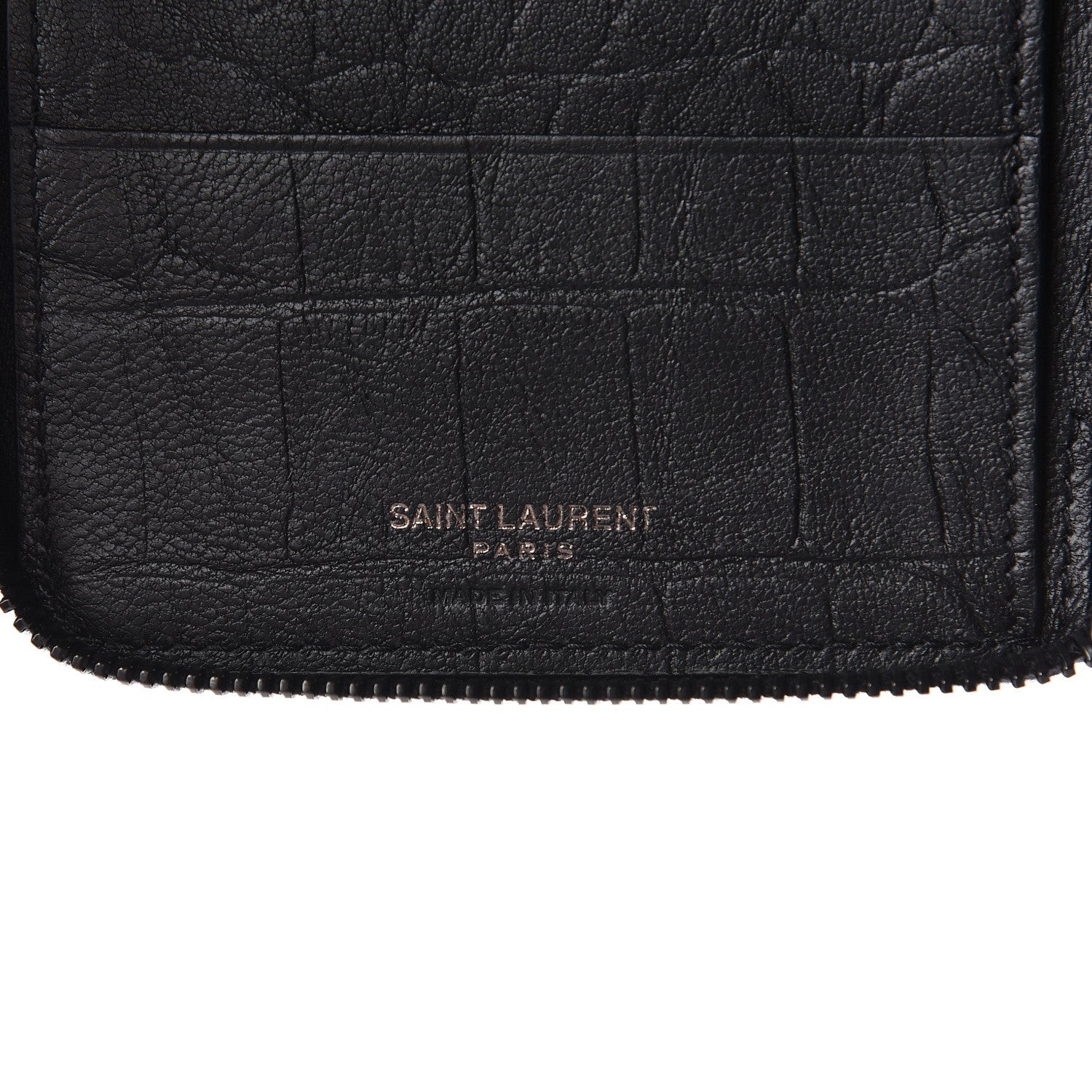 Saint Laurent Crocodile Embossed Sheepskin Mens Zip Around Continental Wallet Black 6 of 7