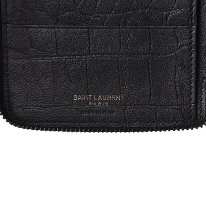 Saint Laurent Crocodile Embossed Sheepskin Mens Zip Around Continental Wallet Black 6 of 7