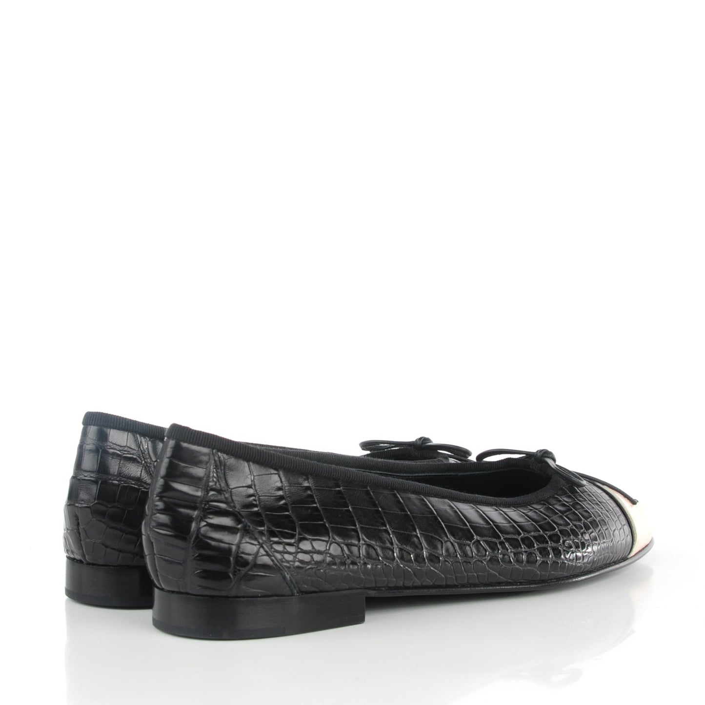 Crocodile Patent CC Cap Toe Ballerina Flats 39.5 Black