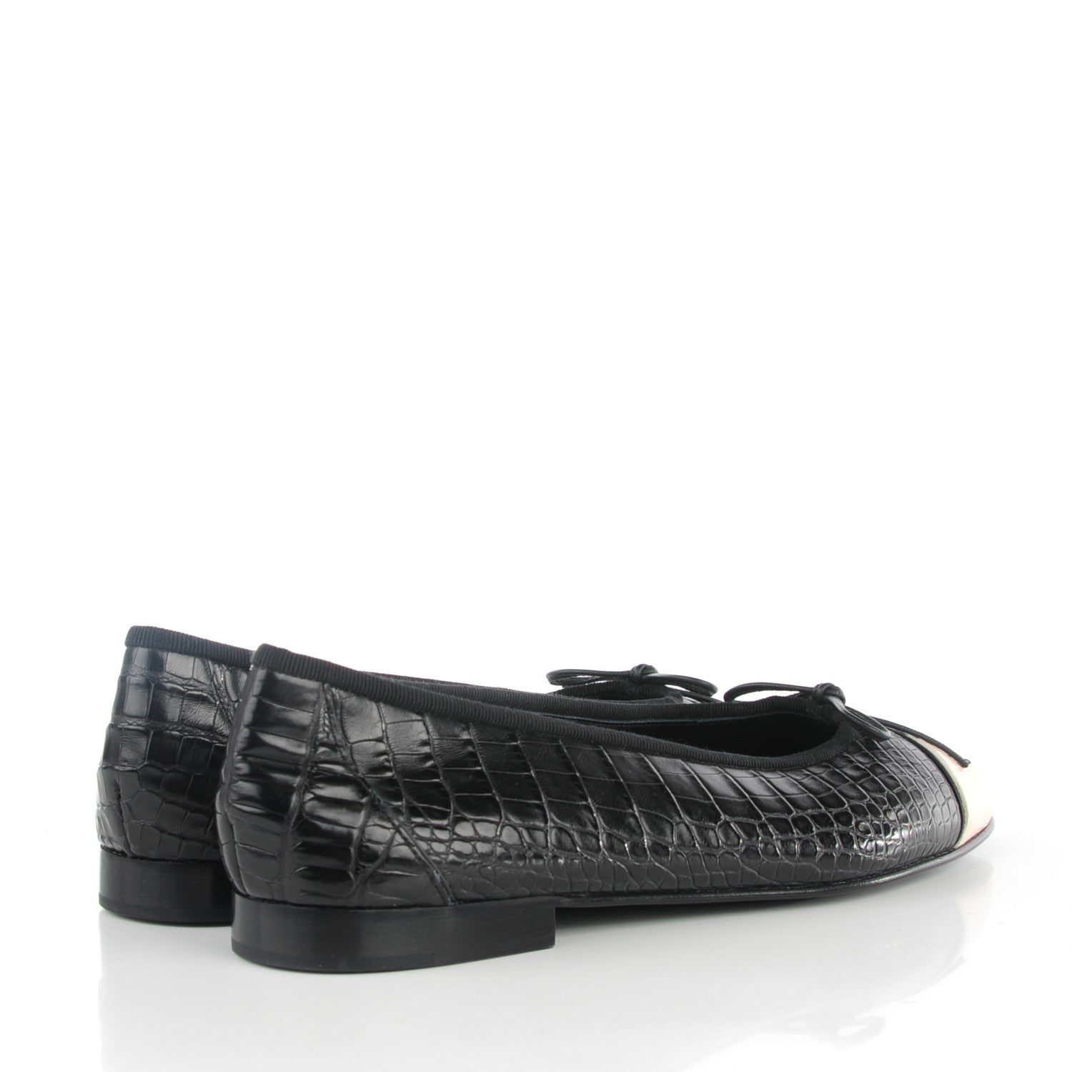 Chanel Crocodile Patent CC Cap Toe Ballerina Flats 39.5 Black 6 of 10