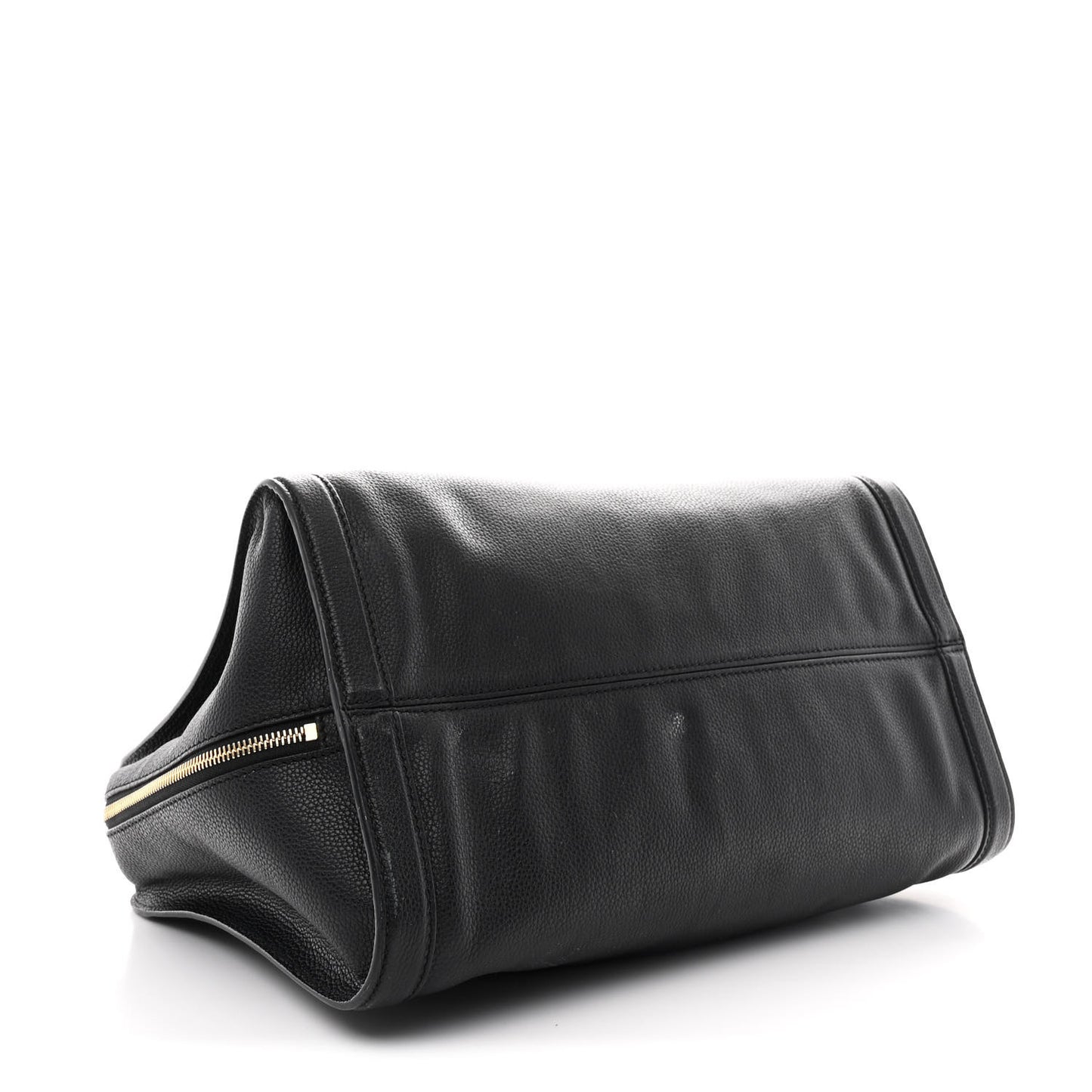 Pebbled Calfskin Large Skull Padlock Zip Around Tote Black