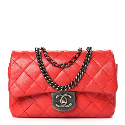 Chanel Shiny Goatskin Quilted Small Double Carry Waist Chain Flap Red 1 of 11