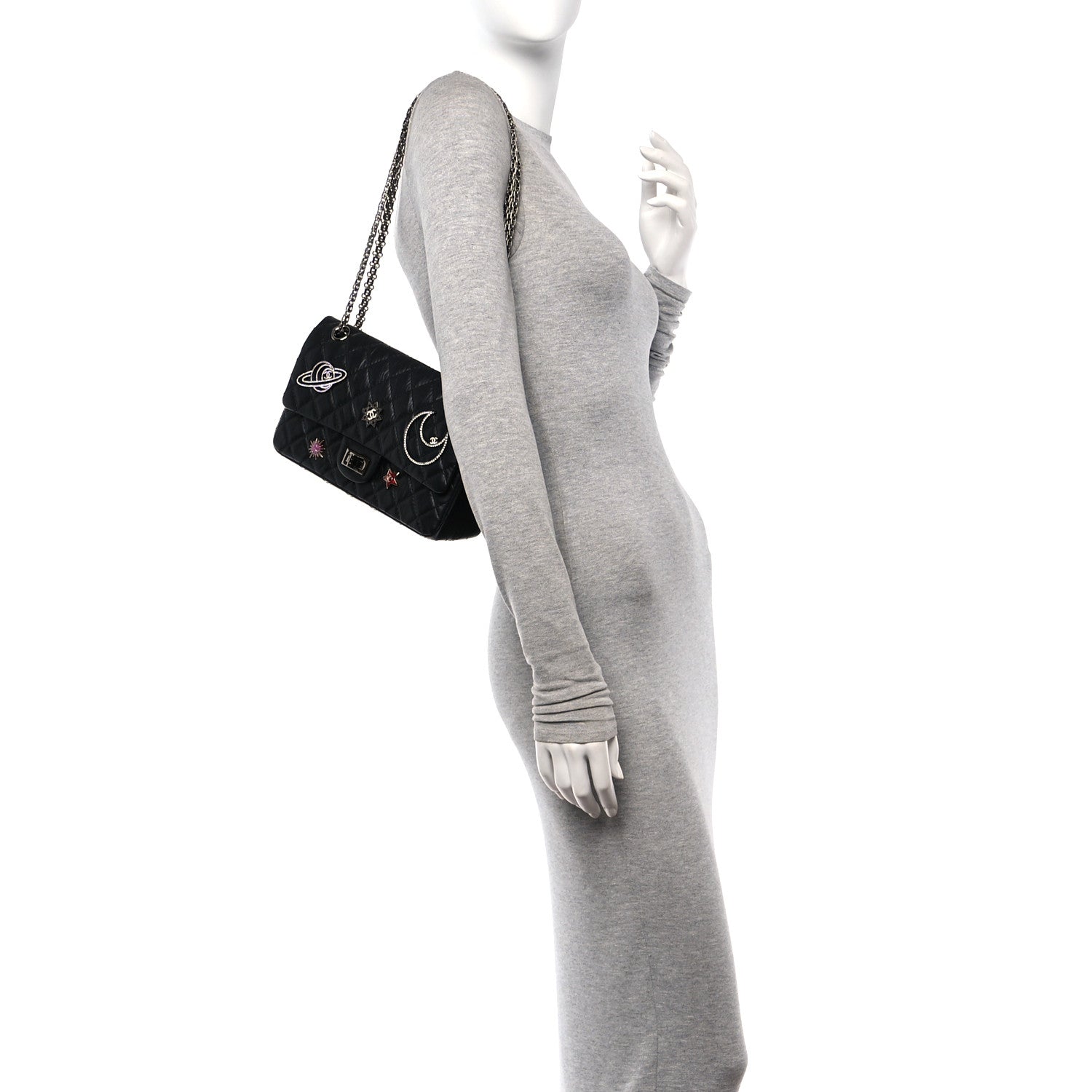 Chanel Aged Calfskin Space Charms 2.55 Reissue 225 Flap Black 2 of 10