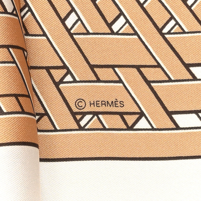 Hermes Silk Masan & Masan Scarf 90 White Beige Gris 4 of 4