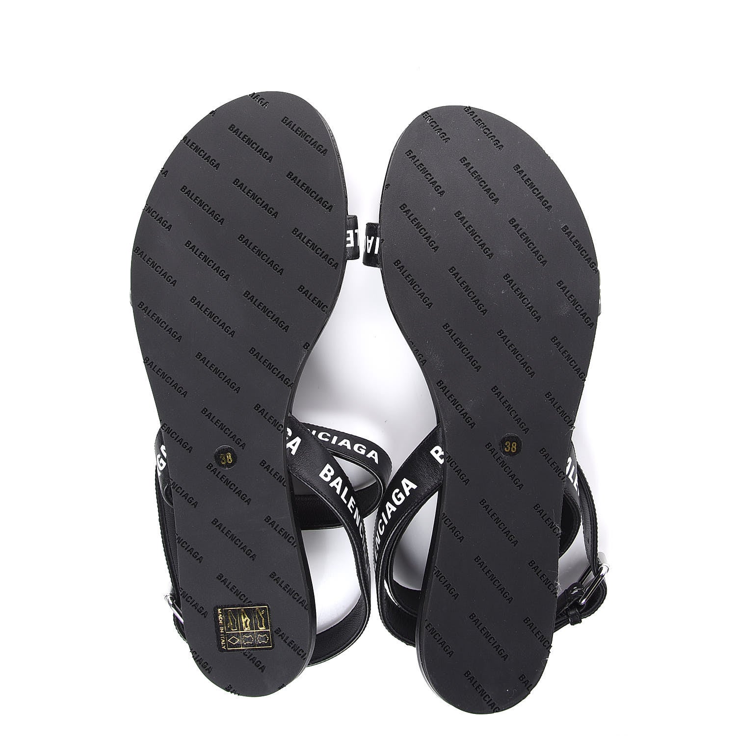 Balenciaga Calfskin Allover Logo Flat Sandals 38 Black White 7 of 8