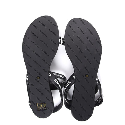 Balenciaga Calfskin Allover Logo Flat Sandals 38 Black White 7 of 8