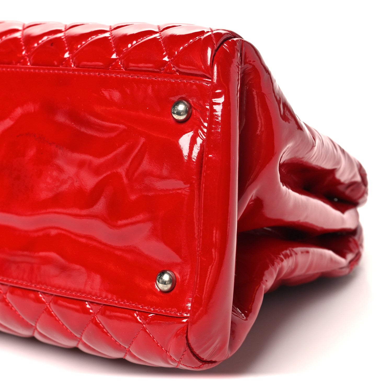 Chanel Patent Quilted Large Just Mademoiselle Bowling Bag Red 10 of 13