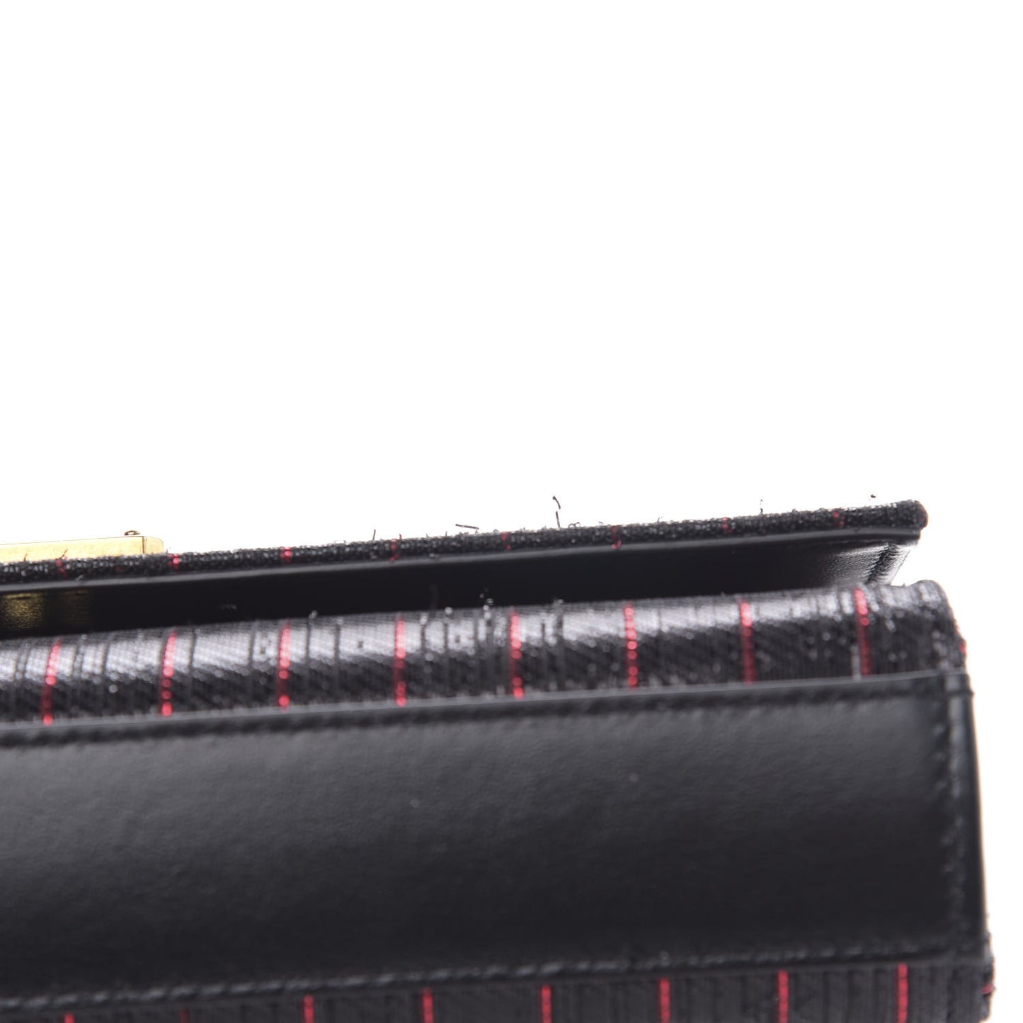 Metallic Calfskin Striped Small Monogram Kate Satchel Black Red