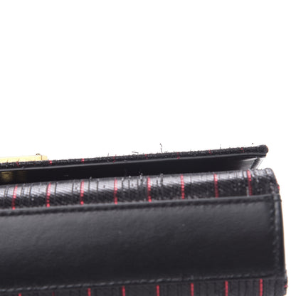 Saint Laurent Metallic Calfskin Striped Small Monogram Kate Satchel Black Red 10 of 11