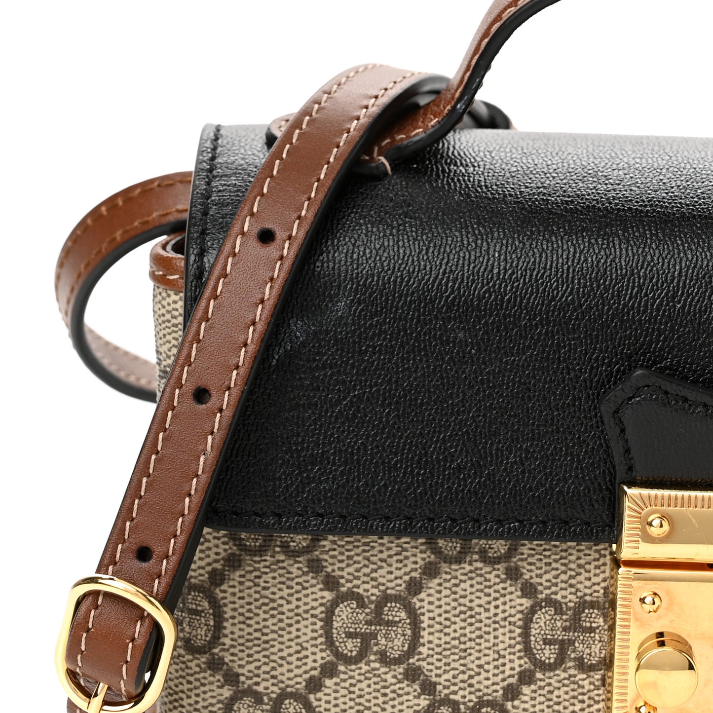 GG Supreme Monogram Calfskin Mini Padlock Top Handle Shoulder Bag Beige Black Cuir