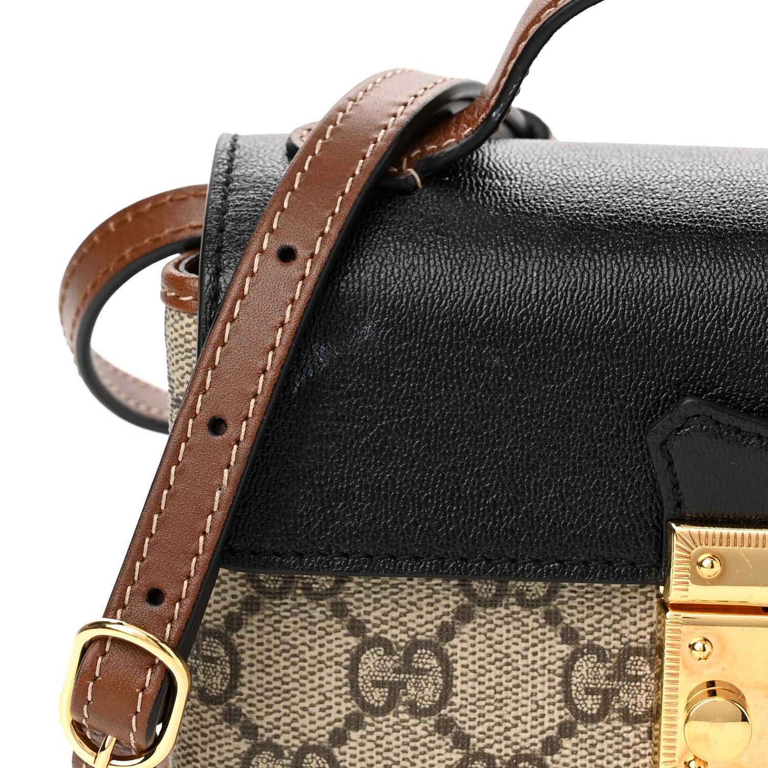 Gucci GG Supreme Monogram Calfskin Mini Padlock Top Handle Shoulder Bag Beige Black Cuir 11 of 12