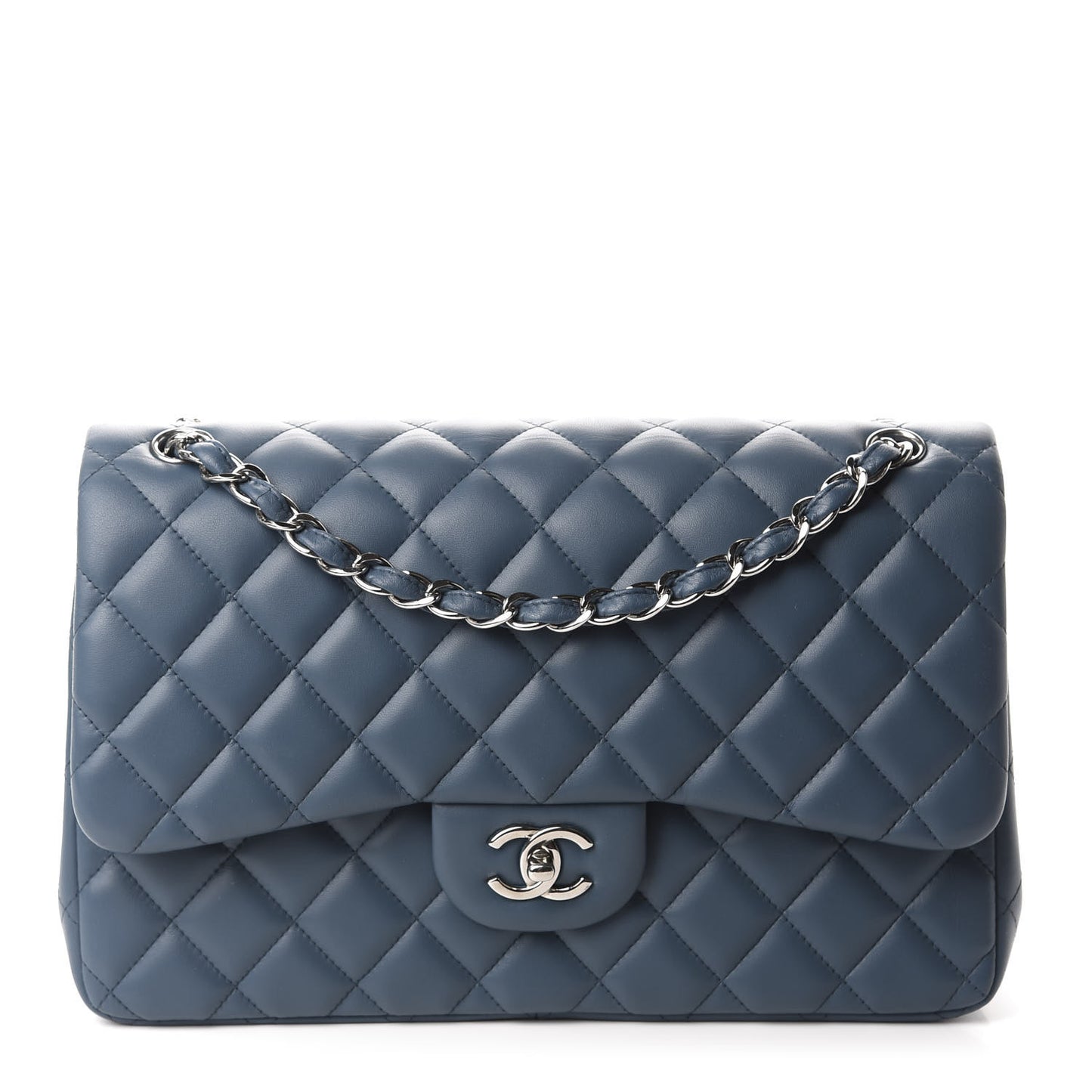 Lambskin Quilted Jumbo Double Flap Light Blue