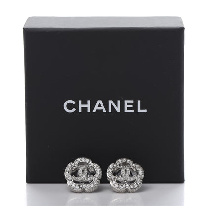Chanel Crystal Coco Flapper Camellia CC Stud Earrings Silver 5 of 5