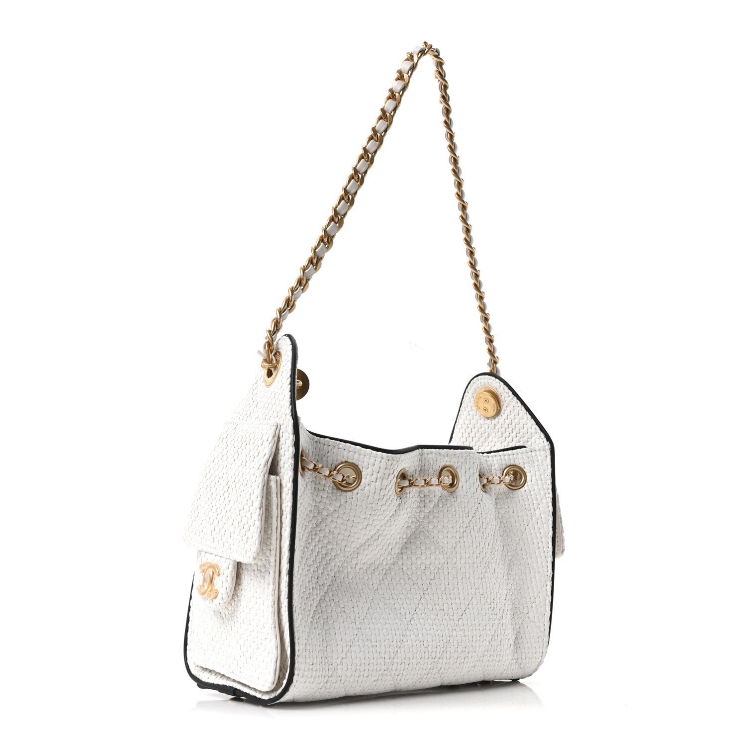 Chanel Braided Raffia Calfskin Mini Chanel 25 Handbag White Black 3 of 10