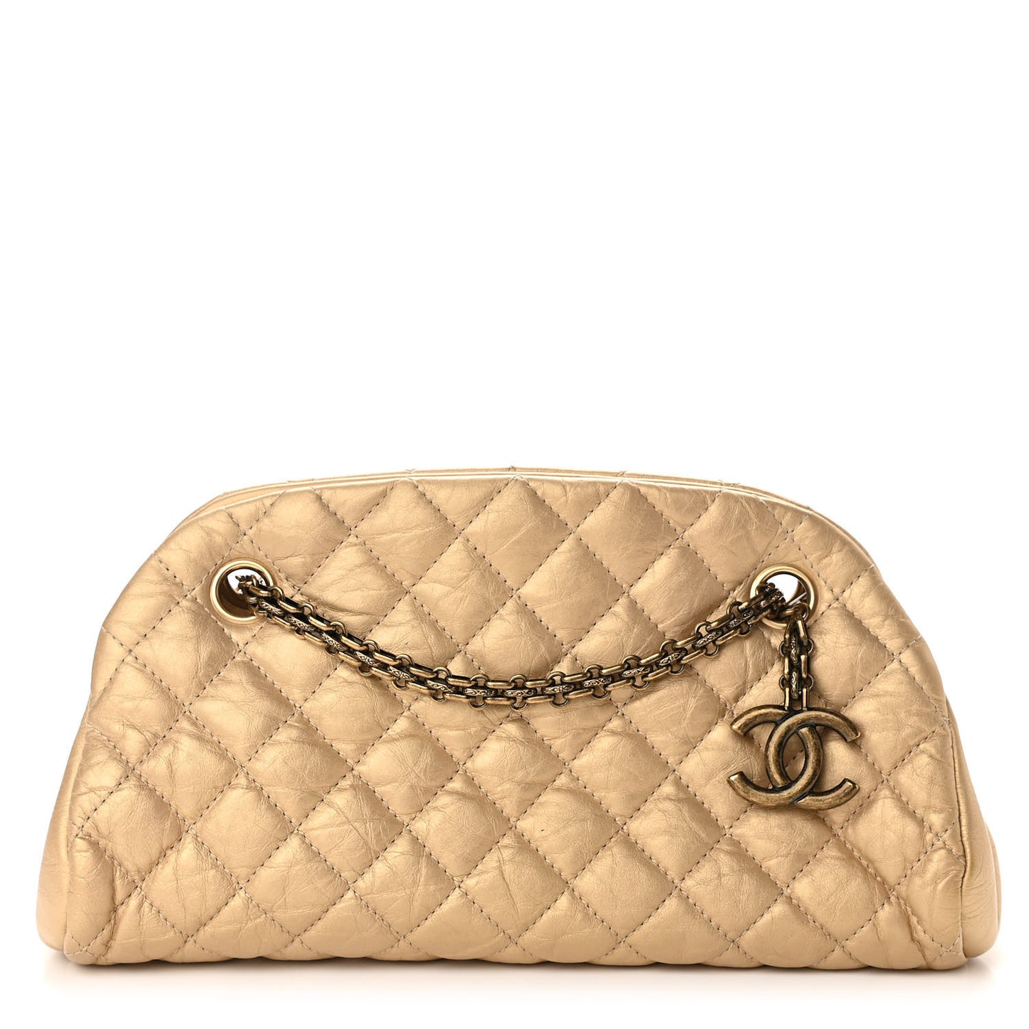 Metallic Aged Calfskin Quilted Medium Just Mademoiselle Gold