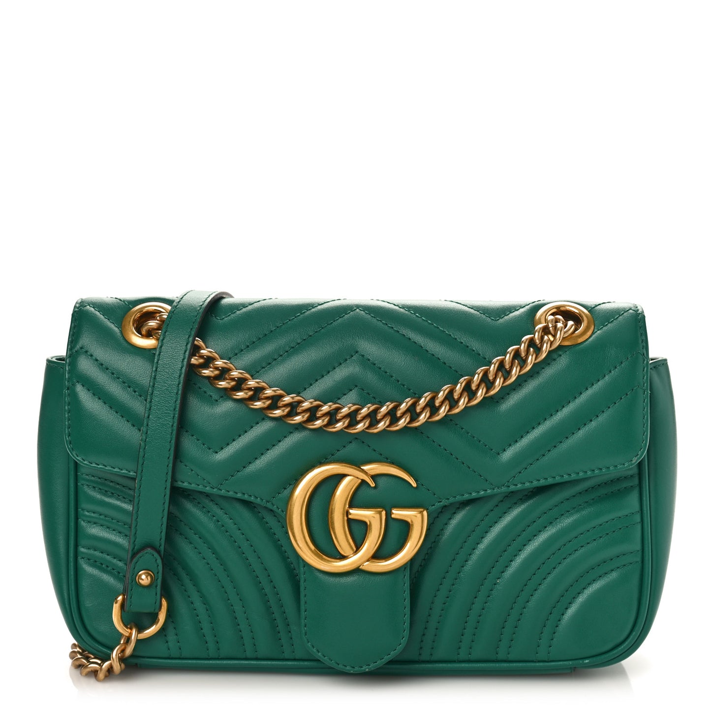 Calfskin Matelasse Small GG Marmont Shoulder Bag Emerald Green