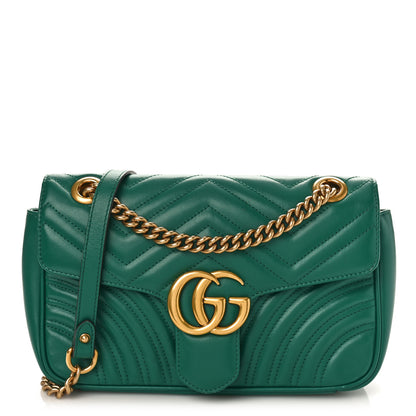 Gucci Calfskin Matelasse Small GG Marmont Shoulder Bag Emerald Green 1 of 13