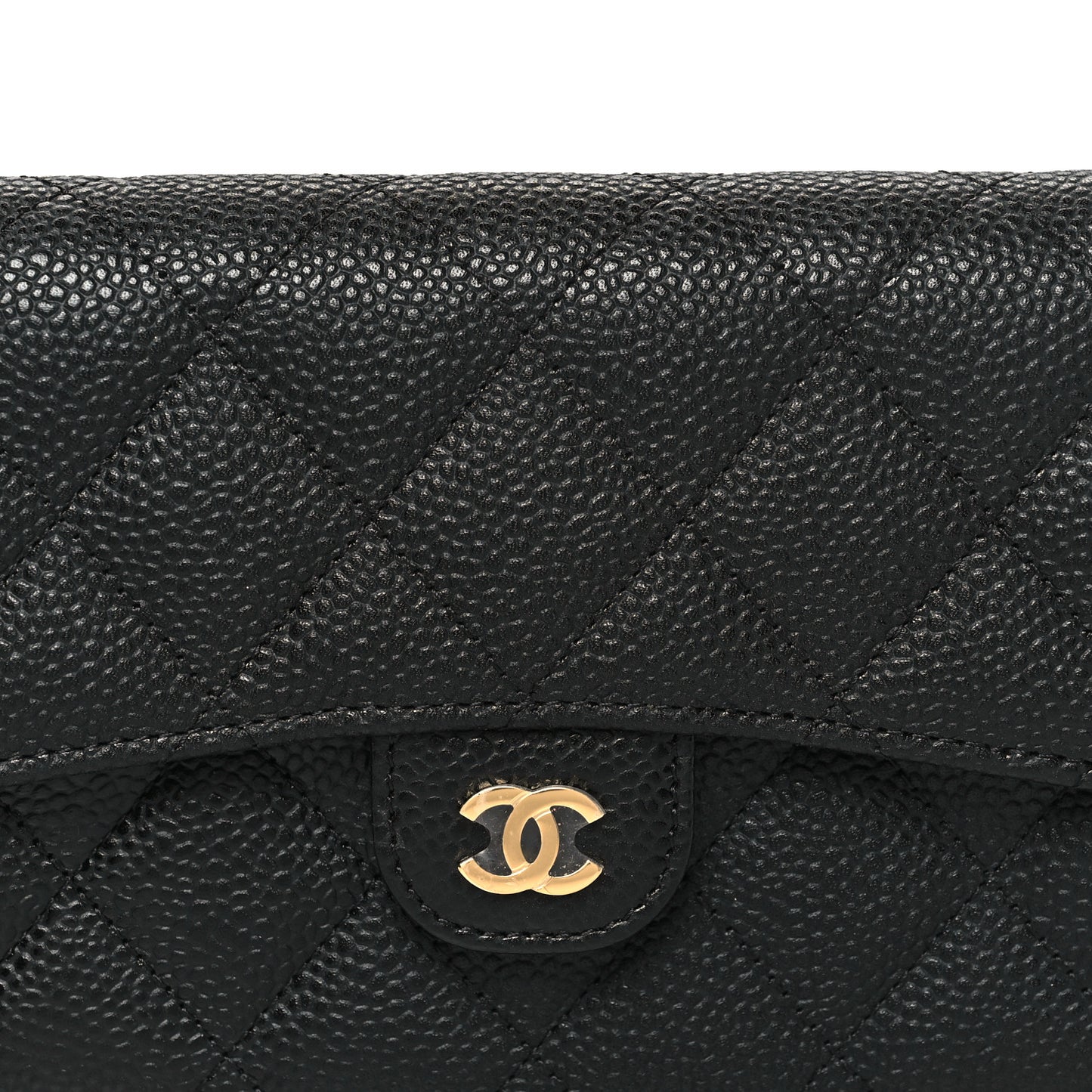Caviar Quilted Large Gusset Flap Wallet Black