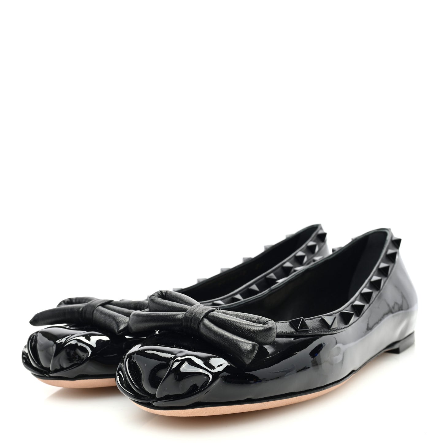Patent Nappa Rockstud Ballerina Flats 39 Black