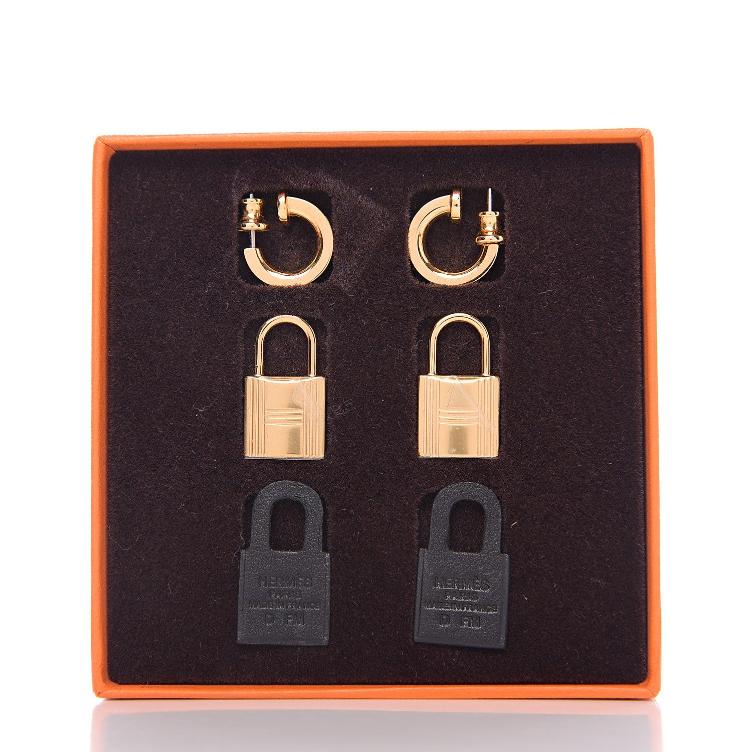 Hermes Gold Swift O'Kelly Earrings Black 5 of 5