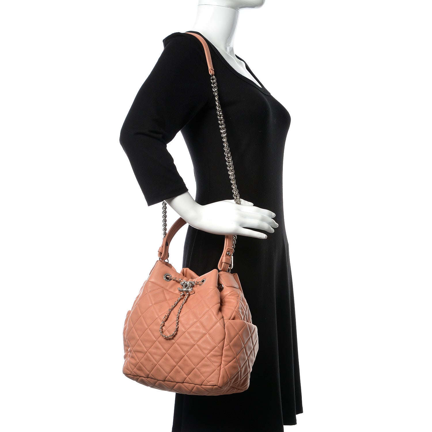 Chanel Lambskin Quilted CC Chain Drawstring Tote Dark Beige 2 of 16