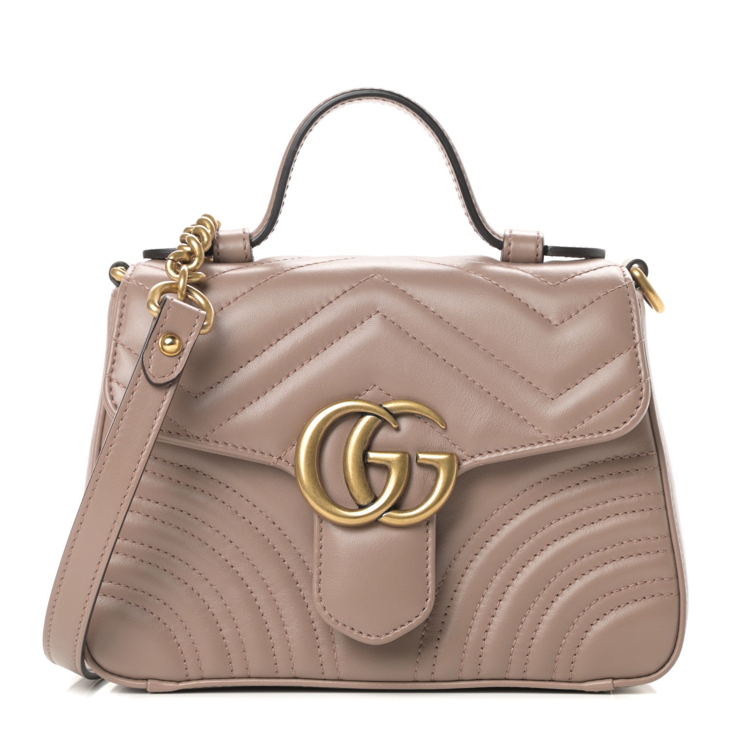 Gucci Calfskin Matelasse Mini GG Marmont Top Handle Shoulder Bag Porcelain Rose 1 of 10