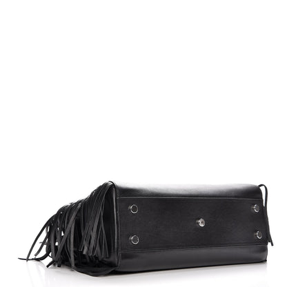 Saint Laurent Grained Calfskin Medium Fringe Cabas Rive Gauche Black 5 of 12