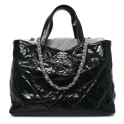 Chanel Glazed Calfskin Lambskin Quilted Portobello Tote Black Grey 1 of 11
