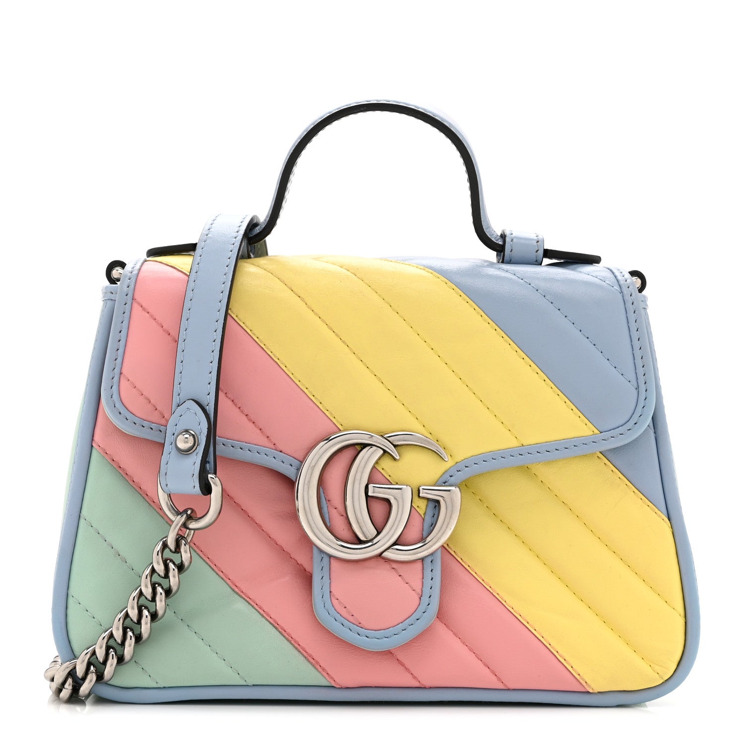 Gucci Calfskin Matelasse Diagonal Mini GG Marmont Top Handle Shoulder Bag Multicolor Pastel 1 of 11