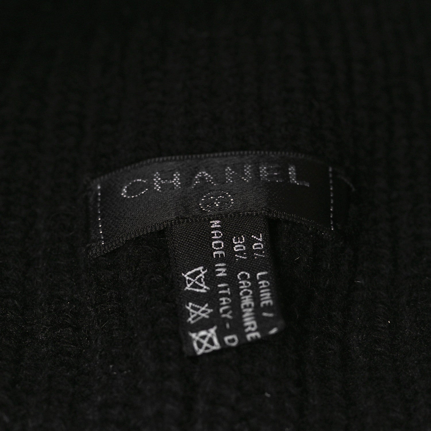Chanel Wool Cashmere CC Beanie Hat Light Black White 4 of 4