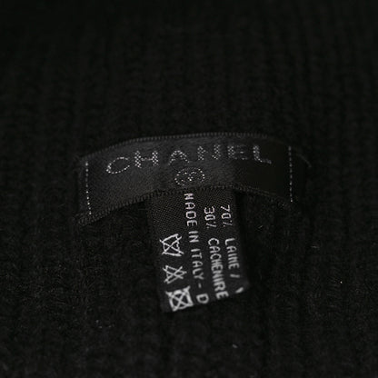 Chanel Wool Cashmere CC Beanie Hat Light Black White 4 of 4