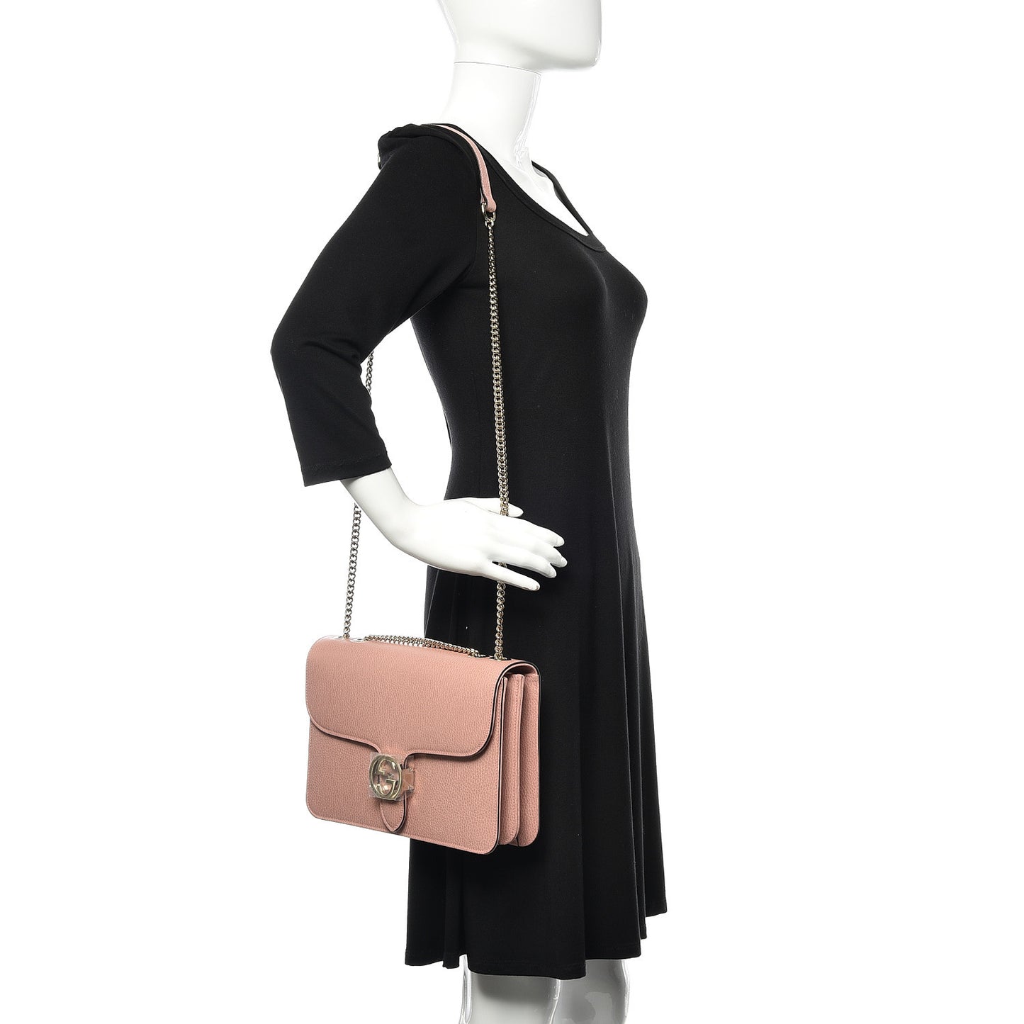 Dollar Calfskin Interlocking G Shoulder Bag Soft Pink