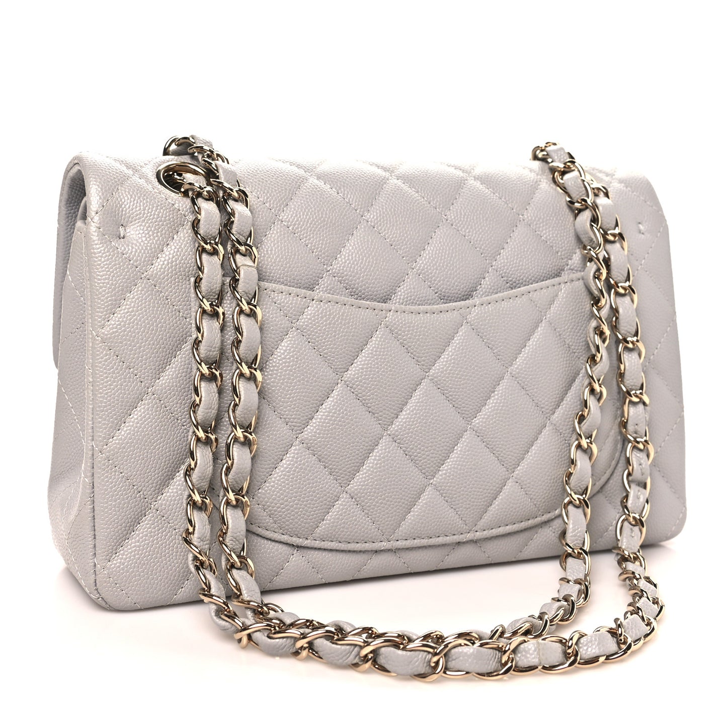 Caviar Quilted Small Double Flap Grey
