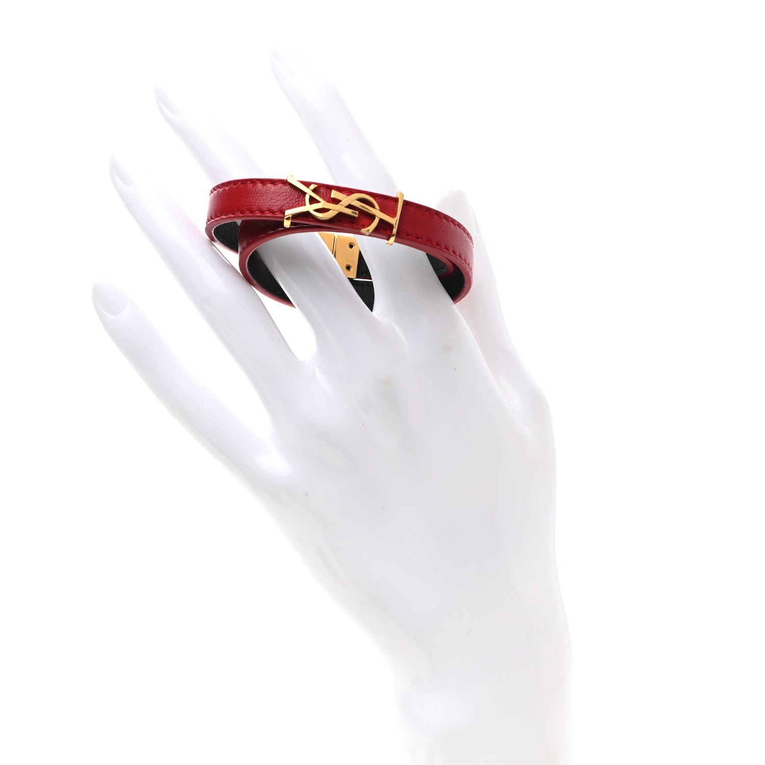 Saint Laurent Calfskin Opyum Double Wrap Bracelet S Rouge Eros 2 of 4