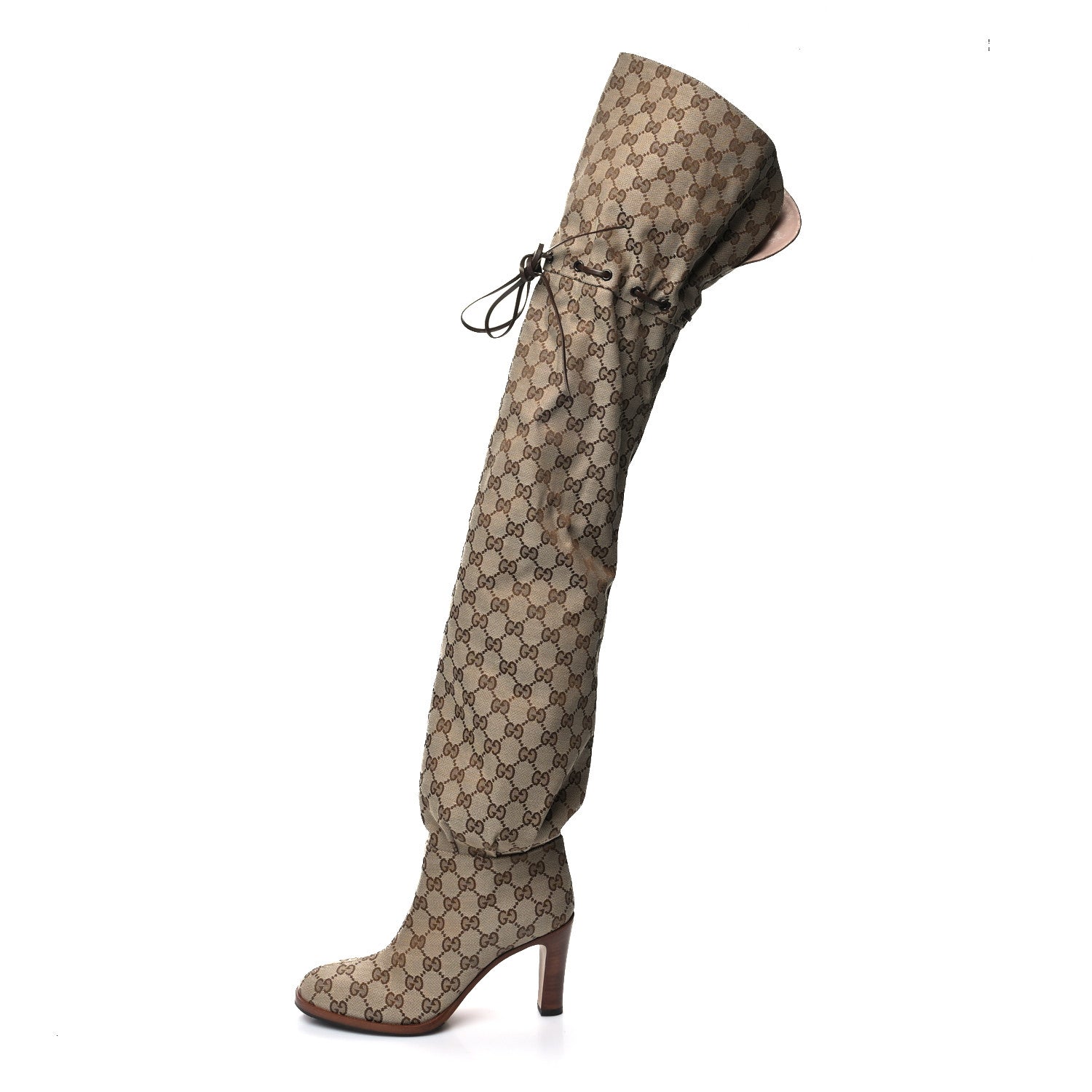 Gucci Monogram Over the Knee Boots 36.5 Beige Ebony 1 of 6