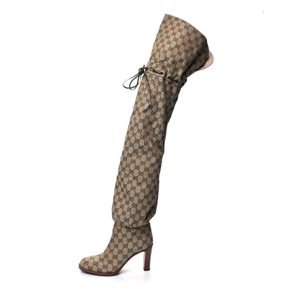 Gucci Monogram Over the Knee Boots 36.5 Beige Ebony 1 of 6