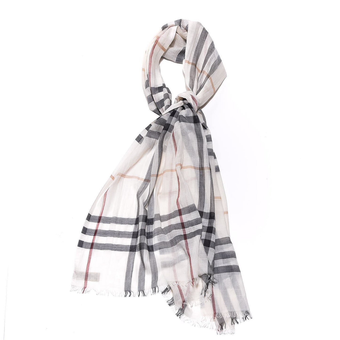 Silk Wool House Check Scarf Ivory