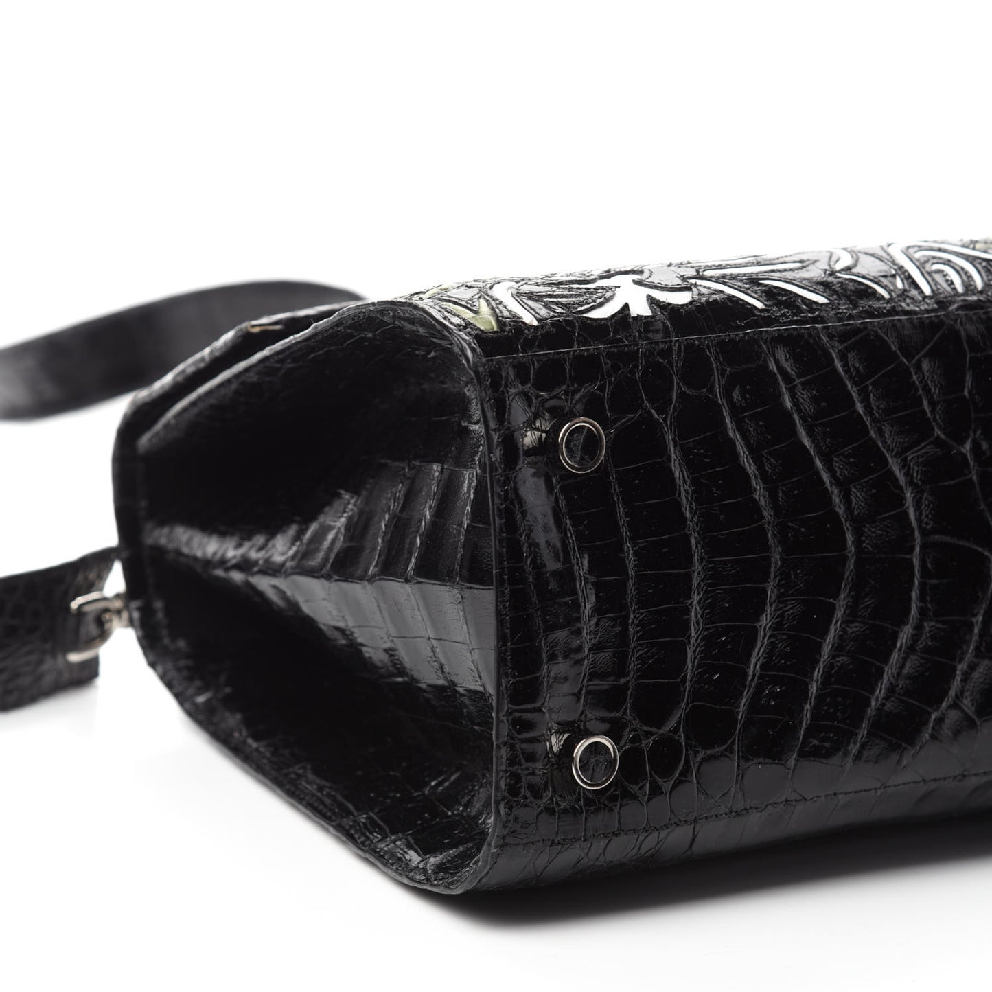 Crocodile Medium Floral Lexi Top Handle Bag Black Multicolor