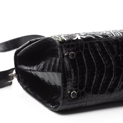 Nancy Gonzalez Crocodile Medium Floral Lexi Top Handle Bag Black Multicolor 6 of 10