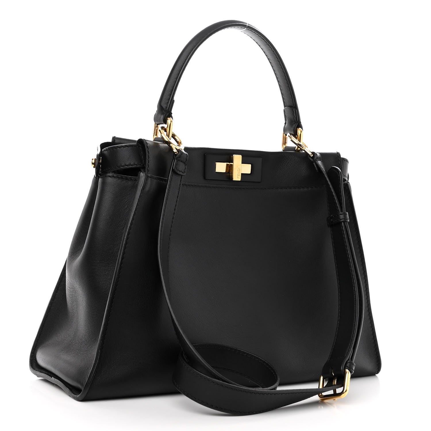Fendi Vitello Seta Shiny Nappa Medium Peekaboo Iconic Satchel Black 3 of 10