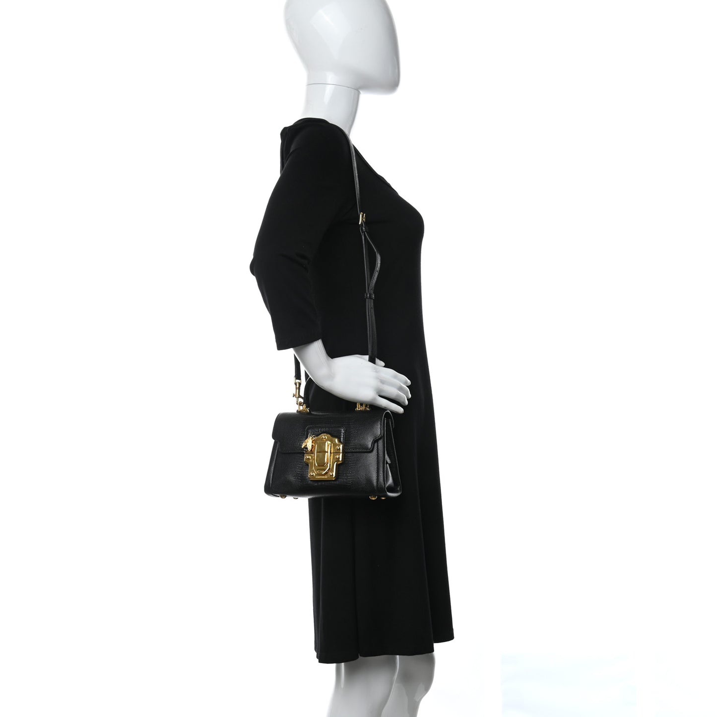 Calfskin Iguana Embossed Mini Lucia Satchel Black