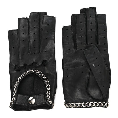 Chanel Lambskin Chain Fingerless Gloves 7 Black 2 of 6