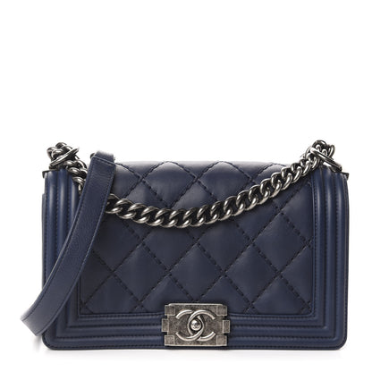 Chanel Calfskin Double Stitch Medium Boy Flap Navy Blue 1 of 12