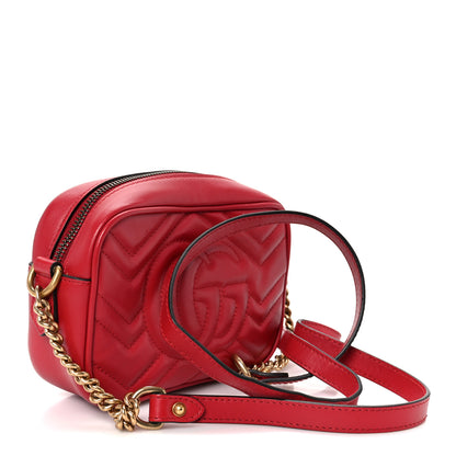 Gucci Calfskin Matelasse Mini GG Marmont Chain Shoulder Bag Hibiscus Red 3 of 11