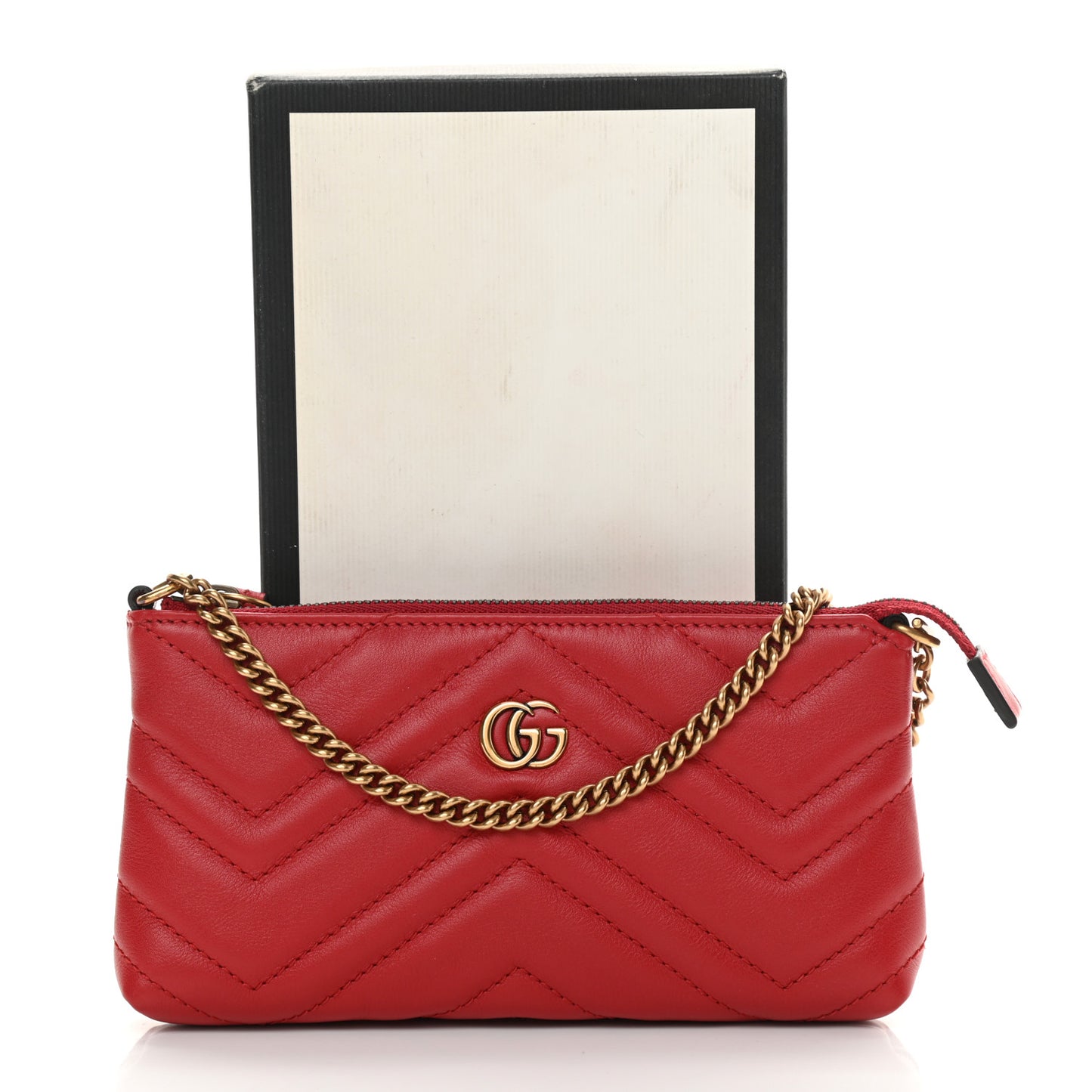 Calfskin Matelasse Mini GG Marmont Chain Bag Hibiscus Red