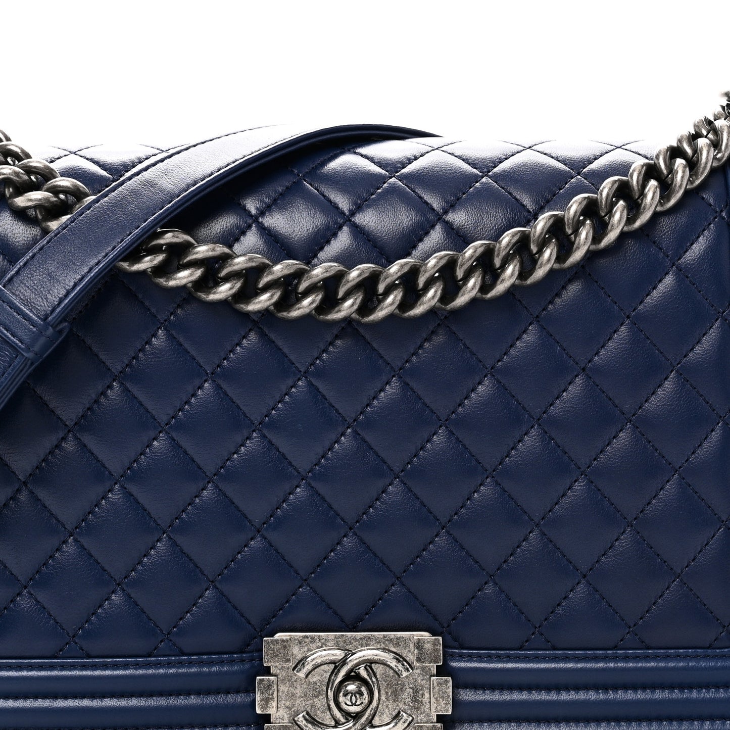 Calfskin Quilted New Medium Boy Flap Dark Blue