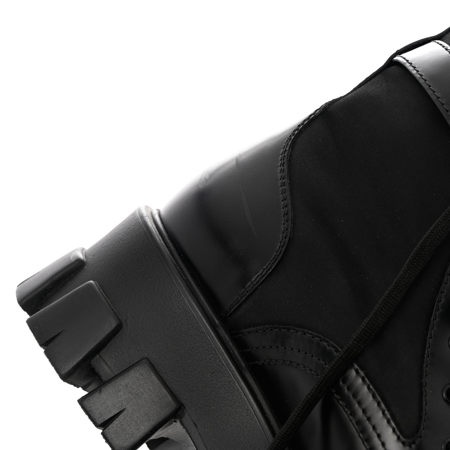 Prada Spazzolato Rois Nylon Metal Triangle Logo Monolith Pouch Pocket 55mm Boots 38.5 Black 10 of 14