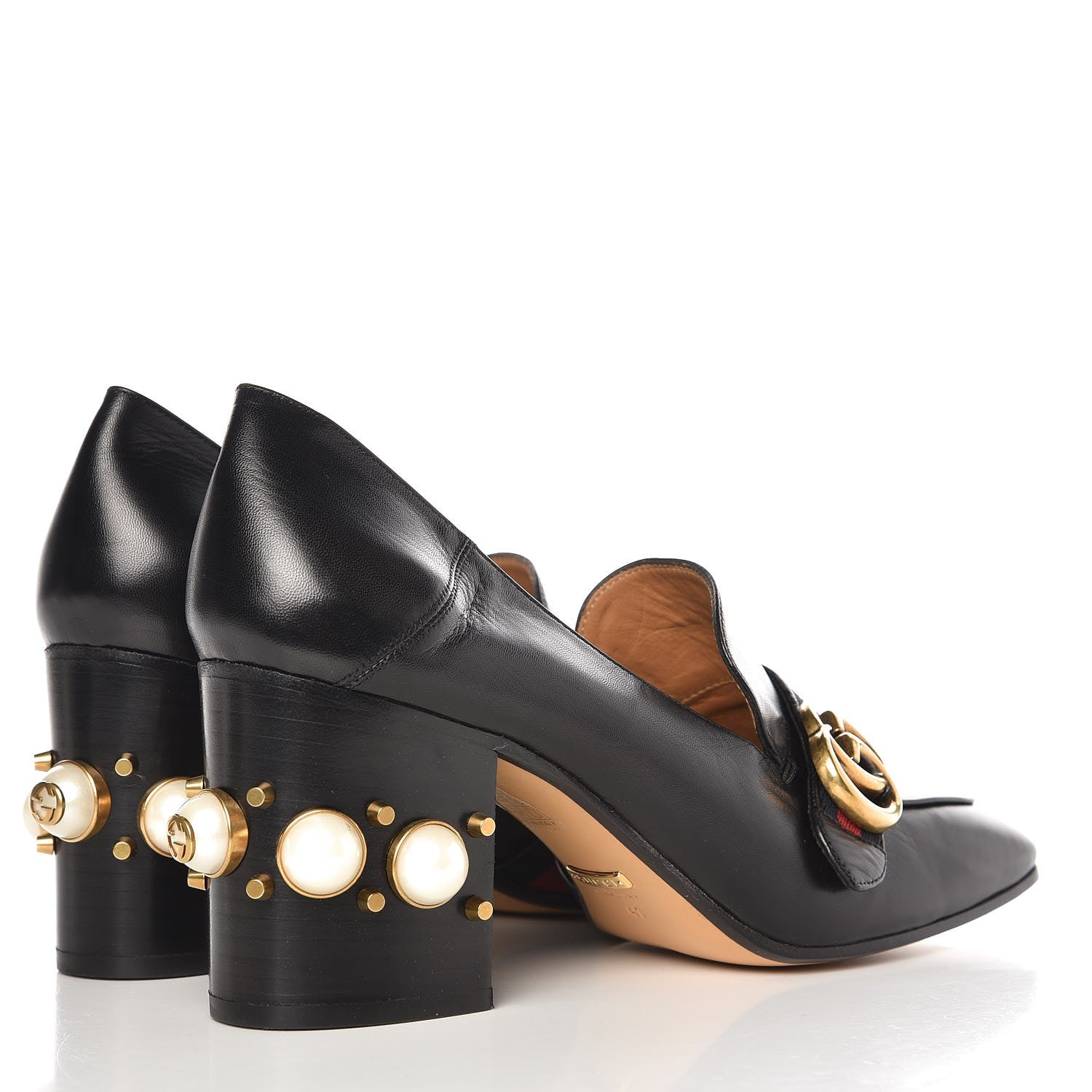 Gucci Malaga Kid Web Pearl Embellished Peyton 75mm Loafer Pumps 41 Black 4 of 10