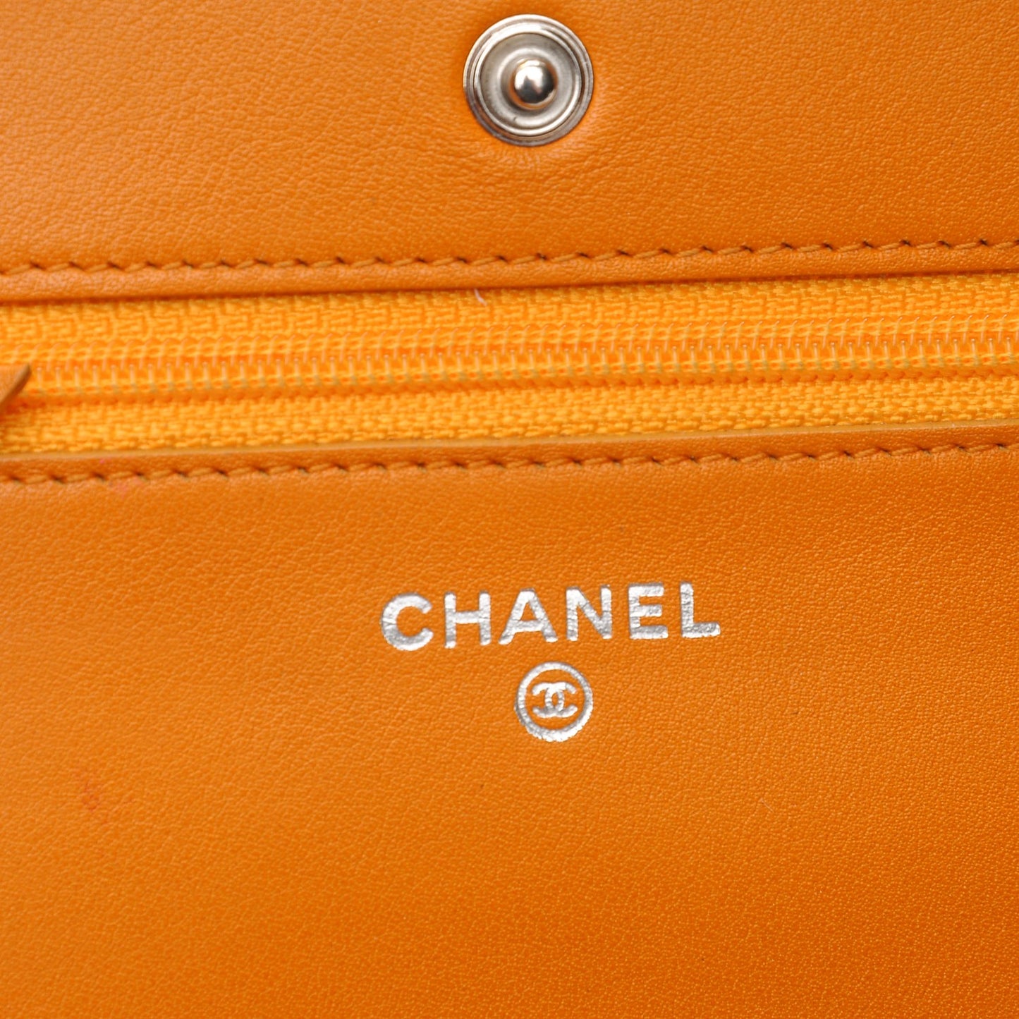Patent Quilted Wallet On Chain WOC Orange
