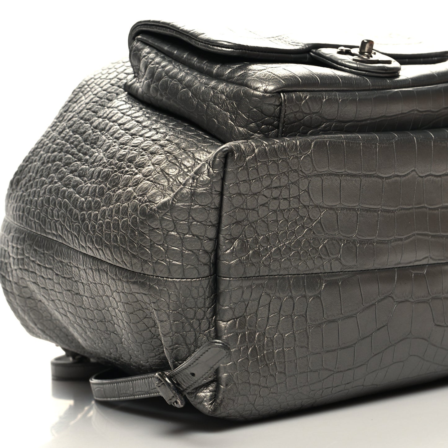 Metallic Calfskin Crocodile Embossed Large Backpack Silver